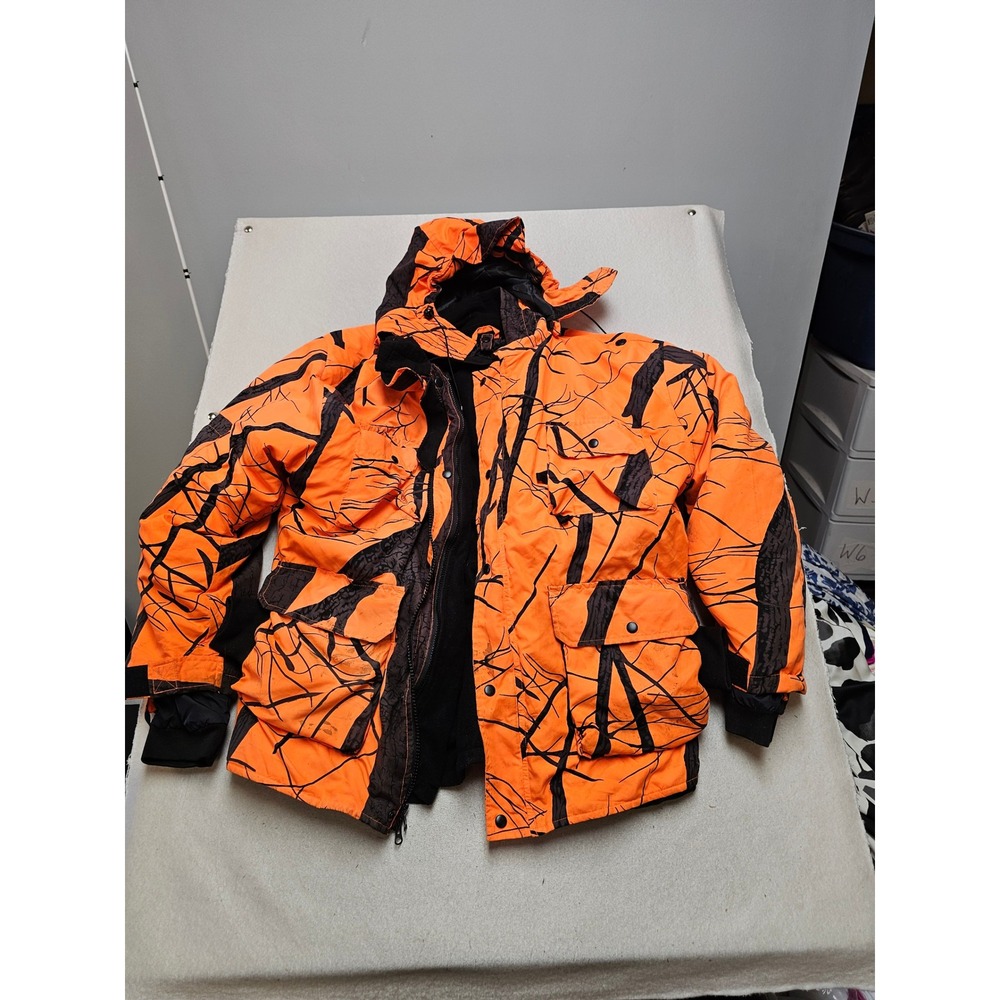 Master Sportsman Blaze Orange Camo Hunting Jacket Hooded Parka Mens 2XL RN 92627